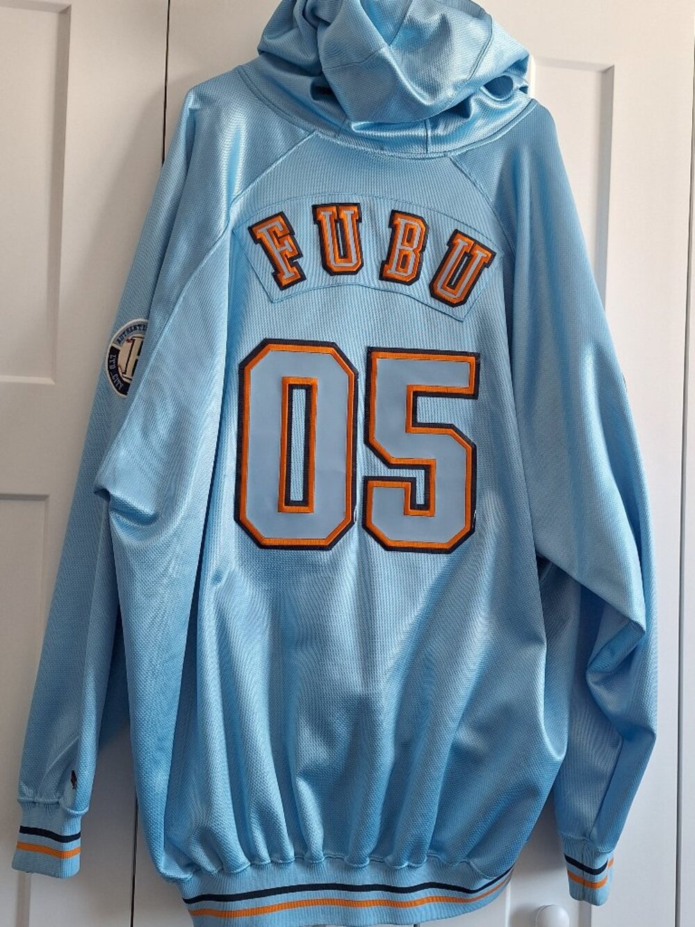 Vintage FUBU Athletics 1992 JSY Pullover Hoodie Blue UPTOWN #05 MENS Size XXL
